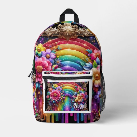 Imprimé Sac à dos Fleurs Arc-en-Ciel Féminin avec Gouttes  (Recto)