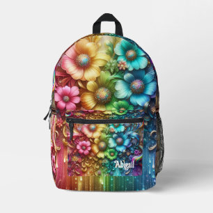 Imprimé Sac à dos Fleurs arc-en-ciel féminines avec goutte