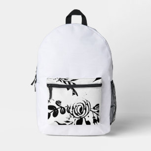 Imprimé Sac à dos floral noir et blanc délavé classique