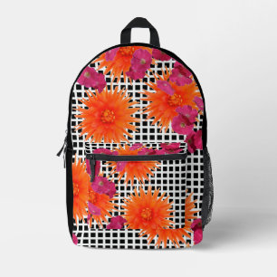 Imprimé Sac à dos floral rose orange noir blanc à carreaux