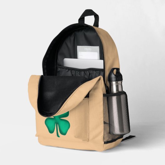 Imprimé Sac à dos marron Lucky 4 Leaf Irish Clover (Coin arrière droit (ouvert))
