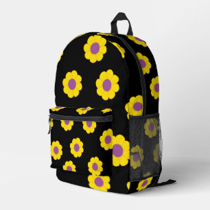 Imprimé Sac à dos noir avec des fleurs jaunes et violettes