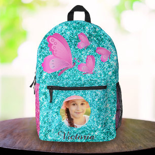 Imprimé Sac à dos papillon personnalisé pour filles bleu p