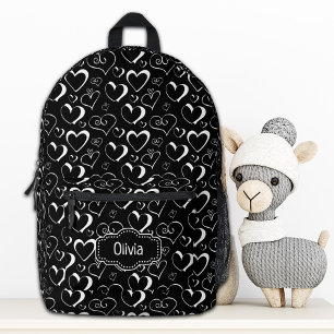 Imprimé Sac à dos personnalisé cœurs noir et blanc