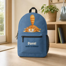Sac À Dos Personnalisé Drôle Chat Orange Bleu Enfa