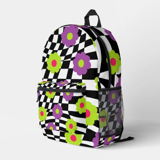 Imprimé Sac à dos Rétro à Damier et Fleurs (Coin arrière droit)