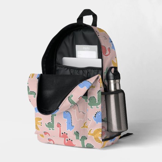 Imprimé Sac à dos rose dinosaure mignon pour filles (Coin arrière droit (ouvert))