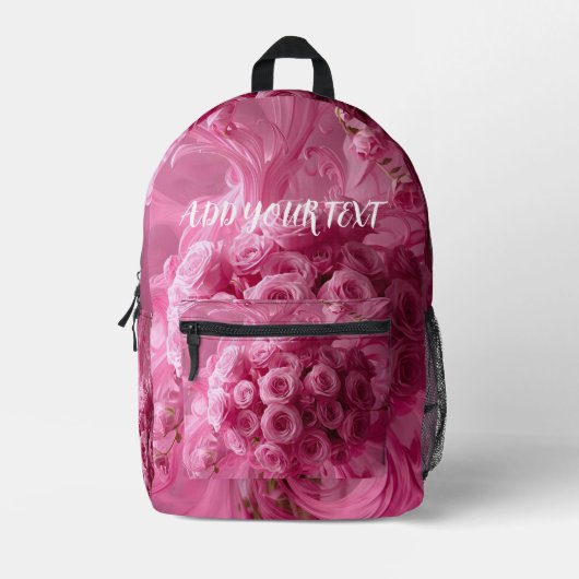 Imprimé Sac à dos rose Fleurs Tourbillons – Texte personna (Recto)