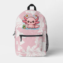 Sac à dos scolaire rose axolotl kawaii mignon