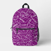 Imprimé Sac à dos violet avec texte d'amour multilingue (Recto)