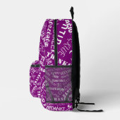 Imprimé Sac à dos violet avec texte MERCI multilingue (Droite)
