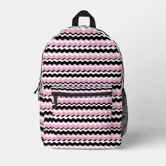 Imprimé Sac à dos Zigzag Rose, Noir & Blanc – Mode Tendanc (Recto)