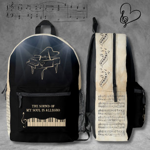 Imprimé Symphonie Musicale Noir et Brun Piano Sac à Dos
