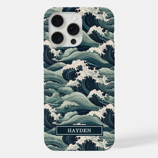 Imprimé Vagues Japonaises Monogrammé (Verso)