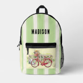 Imprimé Vélo rouge avec Fleurs Pesonalized sac à dos (Recto)