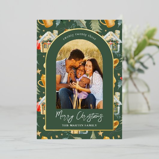 Imprimé vert de vacances avec photos (Debout devant)