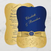 IMPRIMÉE Bleu RIBBON, Mariage Floral Or Invitation (Devant / Derrière)