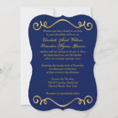 IMPRIMÉE RIBBON Bleu, Mariage Floral Or Invitation (Dos)