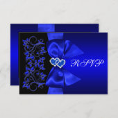 IMPRIMÉE RIBBON Bleu, Noir Mariage Floral RSVP (Devant / Derrière)
