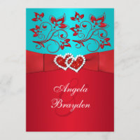 IMPRIMÉE RIBBON Turquoise Red Floral Invitation au
