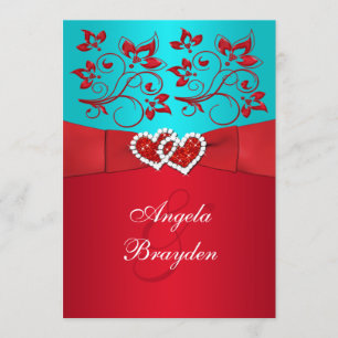 IMPRIMÉE RIBBON Turquoise Red Floral Invitation au