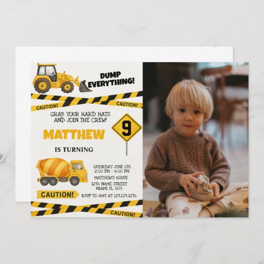 Imprimer Invitations d'anniversaire de constructio (Devant / Derrière)