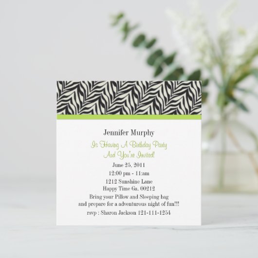 Imprimer Invitations de fête d'anniversaire Zebra (Debout devant)