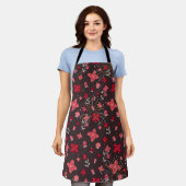 Imprimer tablier en noir avec fleurs roses (Porté)