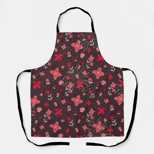 Imprimer tablier en noir avec fleurs roses (Recto)