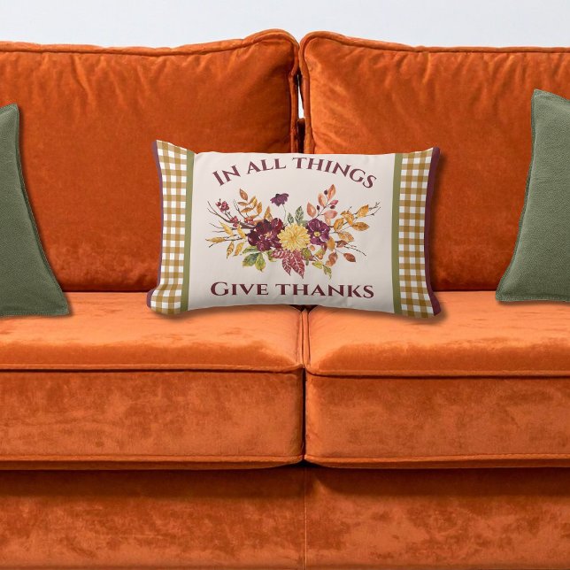 In All Things Give Thanks Autumn Floral Kussen (Creator heeft geüpload)