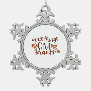 In Alle Dingen Geef Dank Thanksgiving Pompoen Tin Sneeuwvlok Ornament