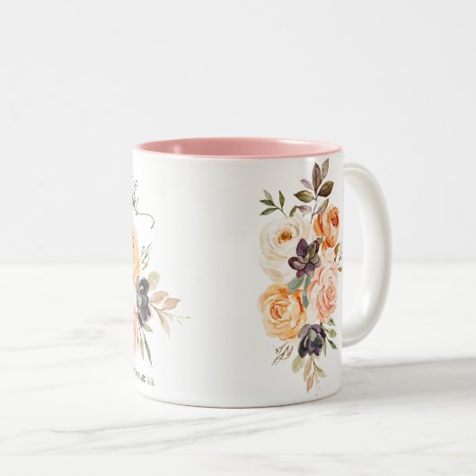 In alle dingen geven Bedankt bloemige Rozen Mok (Voorkant rechts)