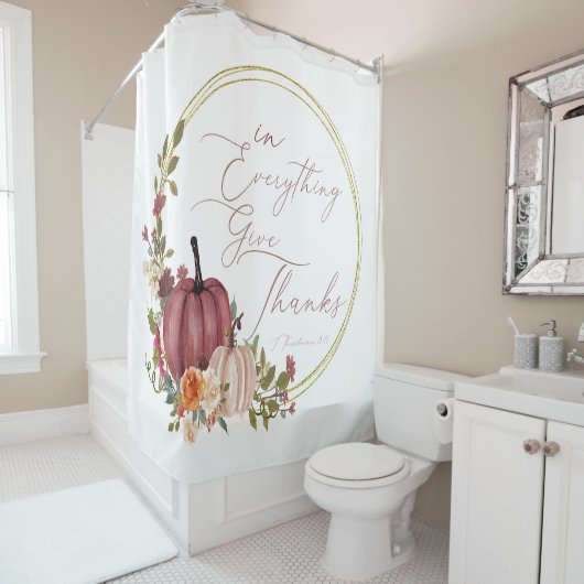 In Alles geeft u bedankt pastel en goudpompoenen Douchegordijn (In situ)