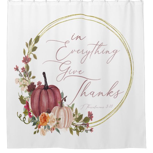 In Alles geeft u bedankt pastel en goudpompoenen Douchegordijn (Voorkant)