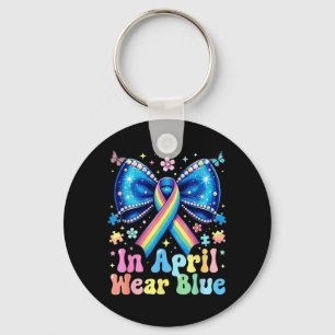 in april draag blauwe autisme regenboog vlinder bo sleutelhanger