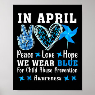 In april Draag we-blauw voor preventie van kinderm Poster