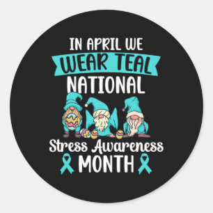 In april Draag we Blauwgroen nationaal stressbewus Ronde Sticker