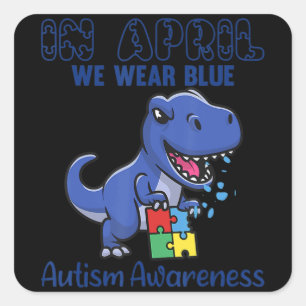 In april Draag we Blue Autism Awareness Month Dino Vierkante Sticker