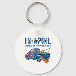 In april Draag we Blue Autism Awareness Truck Puzz Sleutelhanger