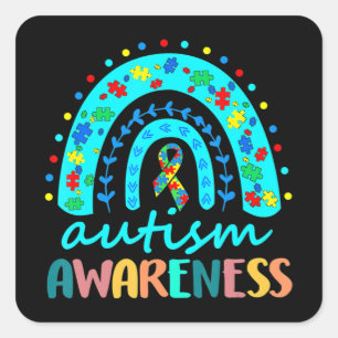 In april Draag we Blue Autism Rainbow Awareness Mo Vierkante Sticker