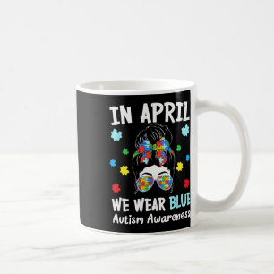 In april Draag we Blue Messy Bun Puzzle Piece Auti Koffiemok