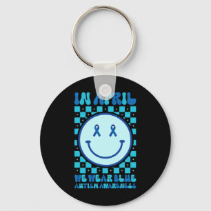 In april Draag we Blue Retro Groovy Autism Awarene Sleutelhanger