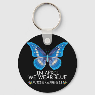 In april Draag we Blue shirt Butterfly Ribbon Auti Sleutelhanger