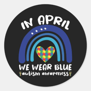 In april dragen we blauw: Autism Awareness Maand Ronde Sticker