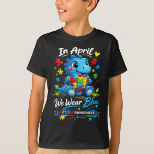 In april dragen we blauwe autisme bewustzijn dinos t-shirt