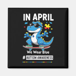 In april dragen we blauwe grappige skateboardende magneet