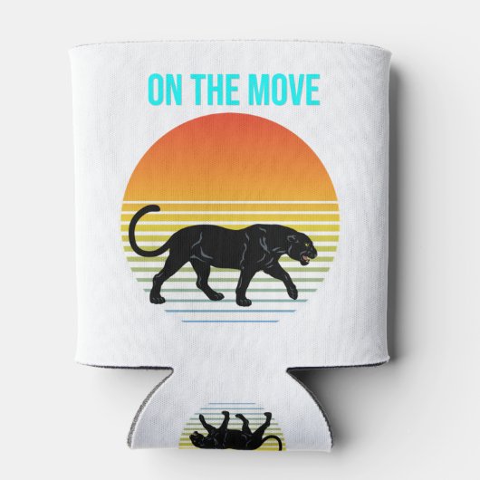 In beweging - Panther die onder een Retro Zonneset Blikjeskoeler (Achterkant)