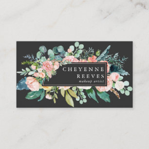In Bloom Blush Bloemen op Zwart Visitekaartje