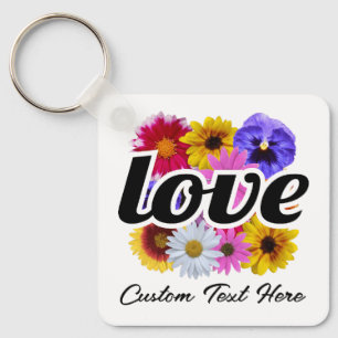 In Bloom - Liefde met vierkant bloemenboeket Sleutelhanger