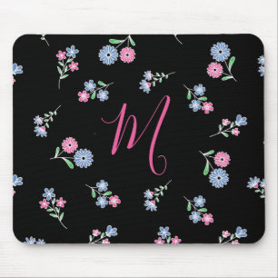 In Bloom Monogrammed Initiaal Pink Blue Pattern Muismat